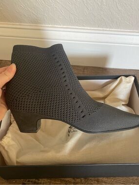 Eileen Fisher Black Knit Ankle Bootie with Low Block Heel